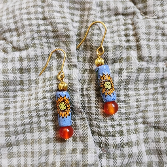 Handmade Jewelry - Dainty Handmade Floral Carnelian Earrings